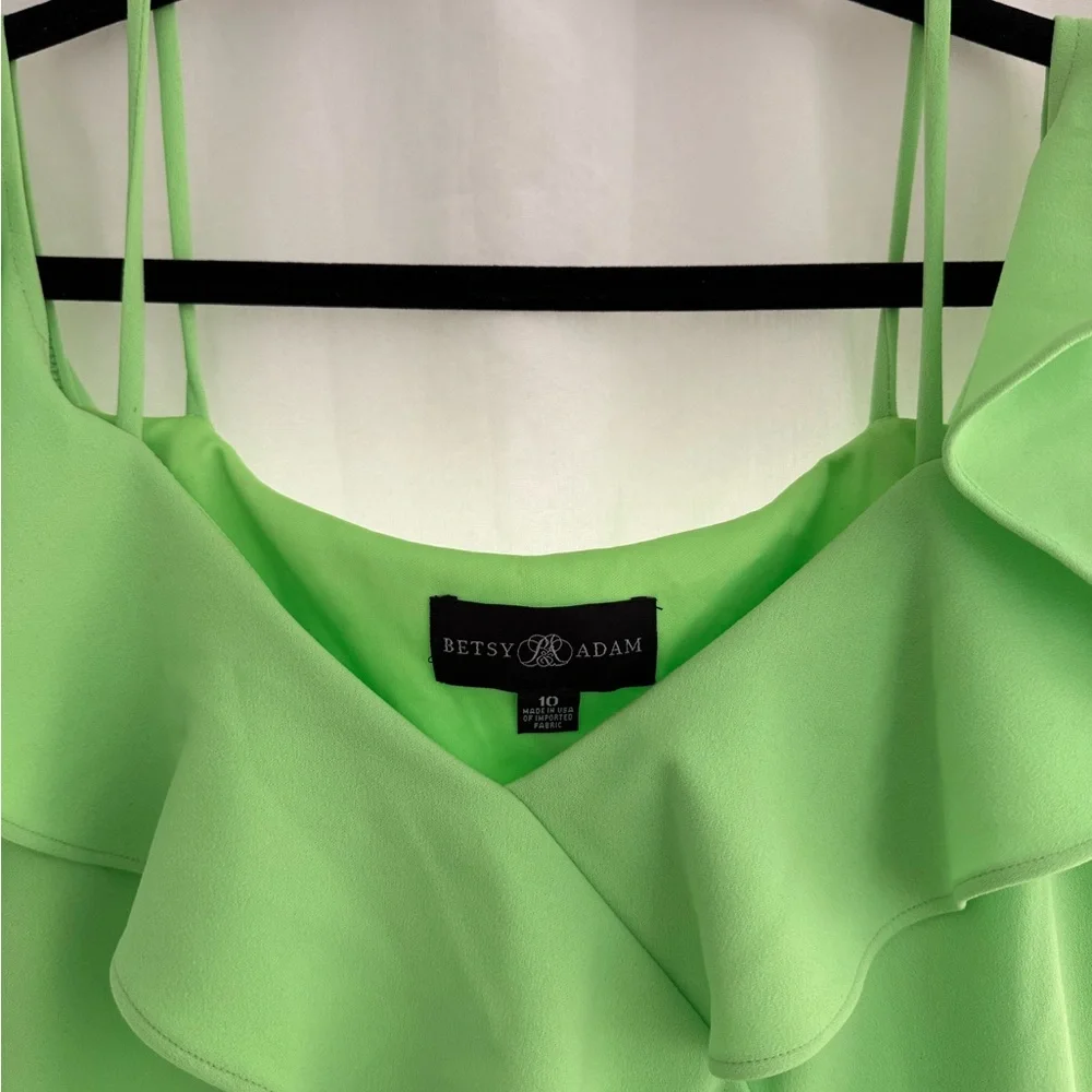 Betsy & Adam Lime Asymmetrical Ruffle Dress - Picture 5 of 9